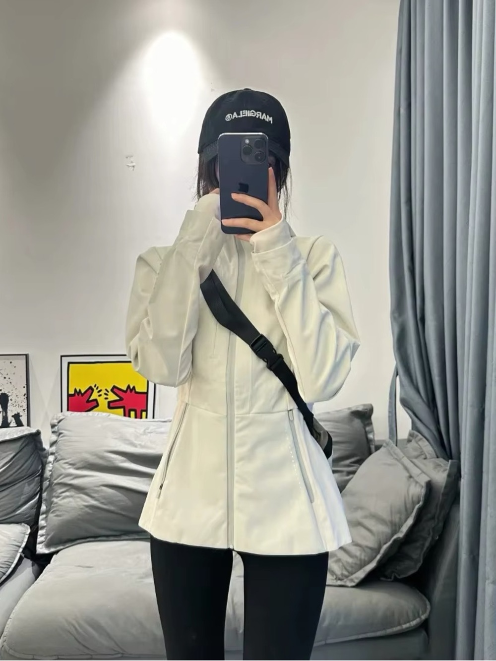 White Women's Zip-Front Jacket with Flared Hem
